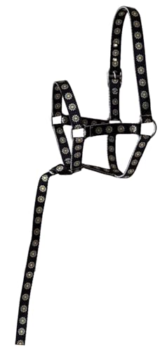 Nylon Foal Halter with Detachable 13" Catch - color: Black with Daisies