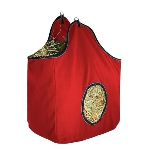Tahoe Tack Pair of 2 Extra Wide 19" x 12" x 20" Canvas Hay Bags for Horses and Livestock Fits 3-4 Large Flakes of Hay (Red) - color: Red