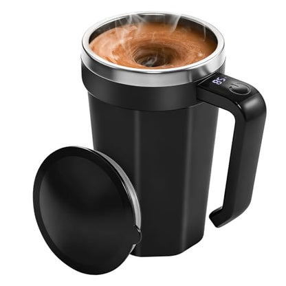 Self Stirring Coffee Mug with Temperature Display, 18 oz Rechargeable Self Stirring Mug with Lid, Automatic Self Stirring Cup, Coffee Mug with Stainless Steel for Coffee, Milk, Beverages, Black - color: Black
