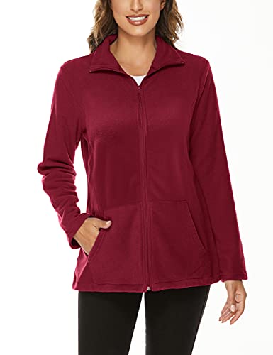 Hibelle Women's Outdoor Full-Zip Thermal Fleece Jacket with Pockets - color: 205-wine Red, size: X-Large