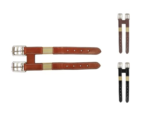 Paris Tack English Leather Elastic Girth Extender with Stainless Steel Roller Buckles and Double Layer Elastic. 1 year Warranty. - color: Havana