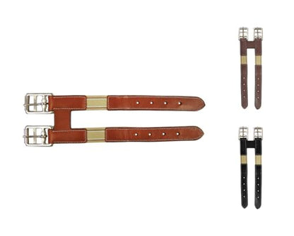 Paris Tack English Leather Elastic Girth Extender with Stainless Steel Roller Buckles and Double Layer Elastic. 1 year Warranty. - color: Havana
