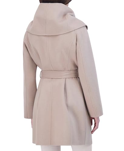 TAHARI Womens Double-faced Luxury Soft Wool Blend Peacoat Removable Belt Wool Coat Oversized Collar - color: Saf/Alm, size: Large