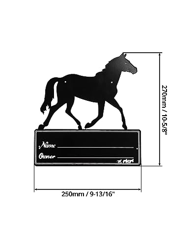 QWORK Horse Stall Name Plate, 2 Pack Heavy Duty Steel Horse Stall Plague, Horse Stall Personalized Signs, All Weather UV Protected, Black