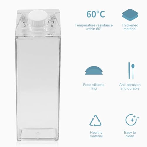 Milk Carton Water Bottles 17oz/500ml Leak Proof Plastic Water Bottle Reusable BPA Free Sports Water Bottle Carton Shaped Juice Milk Bottle for Gym Camping Hiking Travel Sports, Dishwasher Safe(1PCS)