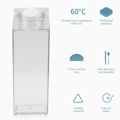 Milk Carton Water Bottles 17oz/500ml Leak Proof Plastic Water Bottle Reusable BPA Free Sports Water Bottle Carton Shaped Juice Milk Bottle for Gym Camping Hiking Travel Sports, Dishwasher Safe(1PCS)