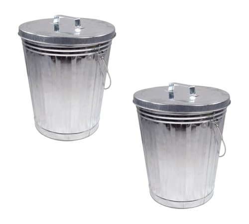 Mytee Products 2 Pack Galvanized Trash Can w/Lid Ideal for Trailers - 6 Gallon Steel Mounted Small Outdoor Garbage Can for Home, Office, Bathroom, Kitchen - Fire and Heat Resistant - color: 2 - Pack, size: 6 Gallon
