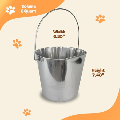 Advance PET Products 6 Quart Heavy Duty Stainless Steel Flat Side Bucket | Durable Food & Water Pail for Dogs, Cats, Kennels, Cages and Critter Crates | Multi-Purpose Bucket - size: 6 Quart - Not Hooked