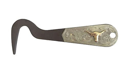 AJ Tack Antique Brown Steel Hoof Pick, Silver Engraving Flames Design - color: Flames Design