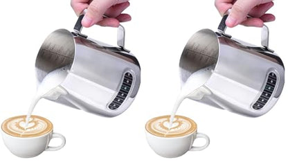 Milk Pitcher, Dailyart Stainless Steel Milk Frothing Pitcher with Thermometer for Coffee, Cappuccino,Espresso,Latte Art(600ml/20oz) (Pack of 2) - size: 20.3 Ounces (Pack of 2)