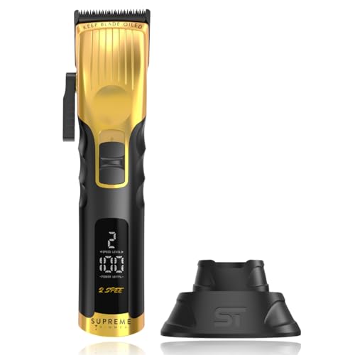 Supreme Trimmer 2Spee STC922 – Professional Cordless Hair Clipper with Removable Blade | 210 Min Runtime, 2-Speed Motor, Digital Display, Smooth Lever & Color Coded Guards - color: Gold