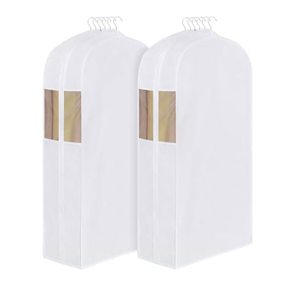 Univivi 50 Inch Cotton Hanging Garment Bags for Storage 2 Pack, White | Breathable Cotton Fabric, Strong Zipper, Organza Window, 10in Wide Gusset Fits 6 Hangers, Perfect for Suits, Coats, Jackets - size: 50 Inch - 2 Pack