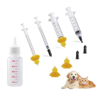 REDDOUDOU Kitten Nursing Bottle, Nipple for Kittens, Cat Feeding Bottle Kit, 1 Pet Milk Bottle + 4 Silicone Nipples, Newborn Kitten Feeding Kit for Puppies, Squirrels, Rabbits, Small Animals