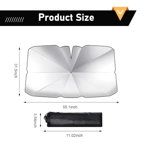 1 PC Car Sunshade Umbrella, Windshield Sun Shade with UV Block, Foldable Reflective Sunscreen Front Window Cover, Universal for Most Cars, Trucks, SUVs (55"x 31" Sliver #A) - color: Silver #A