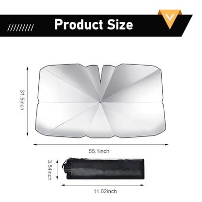 1 PC Car Sunshade Umbrella, Windshield Sun Shade with UV Block, Foldable Reflective Sunscreen Front Window Cover, Universal for Most Cars, Trucks, SUVs (55"x 31" Sliver #A) - color: Silver #A