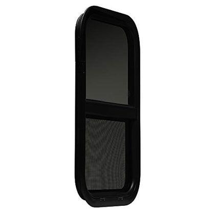 ToughGrade Vertical Sliding Black RV Window 15" X 22" X 1 1/2" Includes Mounting Ring and Bottom Screen| Camper Window, Replacement Trailer WIndow
