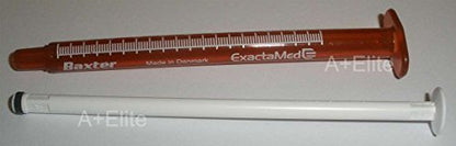 BAXA ExactaMed Oral Liquid Medication Syringe 1cc/1mL 10/PK Amber Medicine Dose Dispenser with Cap Exacta-Med Baxter Comar Latex Free