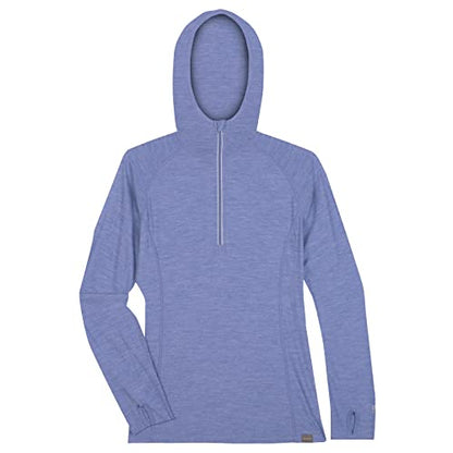 MERIWOOL Women’s Base Layer Hoodie Lightweight Merino Wool Long Sleeve Thermal - color: Sky Blue Heather, size: Small