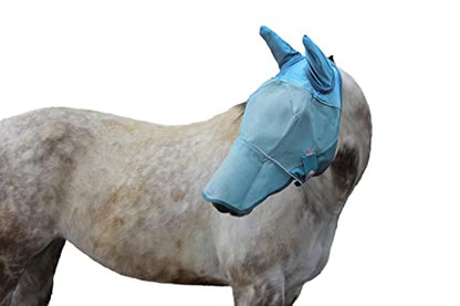 Derby Originals Reflective Fly Mask with One Year Warranty - with Ears and Nose Cover - color: Summer Blue