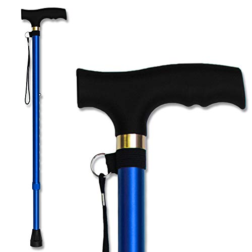 RMS Walking Cane - Adjustable Walking Stick - Lightweight Aluminum Offset Cane with Ergonomic Handle and Wrist Strap - Ideal Daily Living Aid for Limited Mobility - color: Blue