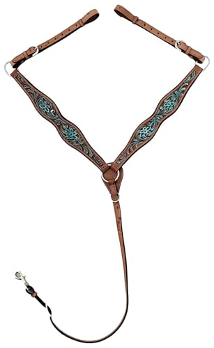 Majestic Ally Tooled Leather Western Headstall & Breast Collar Set – Handcrafted Leather, Classic Western Tack, Multiple Styles & Designs - style: 1008-TRQ