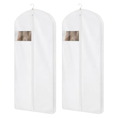 60" Cotton Garment Bag for Hanging Clothes, Dress Bags for Gowns | 2 Pack, Breathable Cotton Fabric, Strong Zipper, Organza Window, Dust Cover, For Closet Storage, Long Dress, Coats, White - size: 3"W x 60"H-2pcs