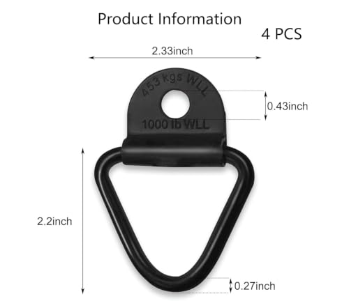 4PCS V Ring Tie Down Anchors, Bolt On D Rings, Trailer Stake Pocket D Ring, Universal Pickup Trailer Boat Anchor Cargo Securing Black