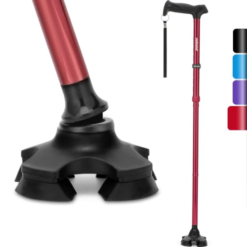 REHAND Walking Cane for Men & Women - Foldable, Adjustable, Lightweight, Self Standing Pivot Walking Cane, Soft Handle Grip, with Travel Bag, Walking Sticks for Seniors & Adults - color: Red