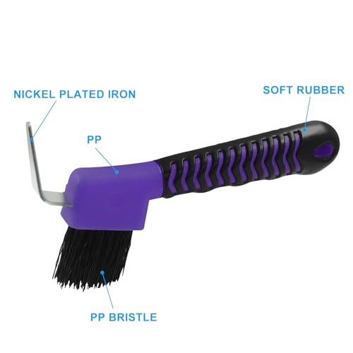 Litoexpe 1 Pcs Purple Horse Hoof Pick with Brush - color: Purple