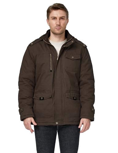 WenVen Men's Winter Thicken Fleece Cotton Military Parka Jacket Warm Coat - color: Brown, size: Medium