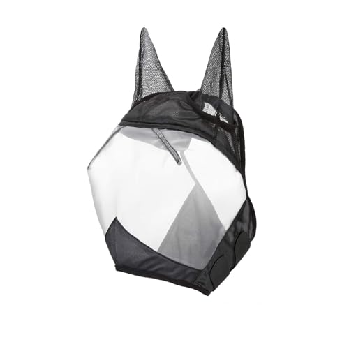 Harrison Howard CareMaster Horse Fly Mask Half Face with Ears Black/Silver Retro Small Pony - color: Black/Silver, size: Pony (Small)