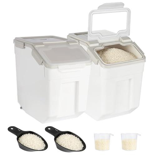 2 Pack Rice Container 50 lbs Large Bulk Flour Sugar Storage Holdhouse Plastic Grain Cereal Dry Goods Bin with Spoon and Measuring Cup for Kitchen Pantry Organization - Grey - color: Grey