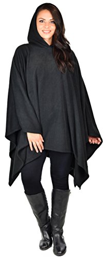 Dare2BStylish Women Poncho Style Hoodie Sweater Fleece Cover Up for Cold Weather - color: Black