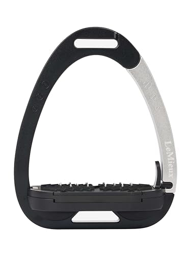 LeMieux Vector Control Stirrup - New Generation - Spring Loaded Hinged Arm - Cross Track Grip Surface - color: Black/Aluminium