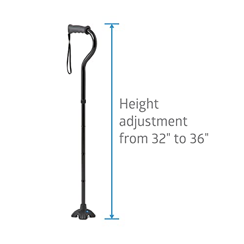 Medline Offset Folding Cane, 4-Point Base with Cushioned Gel Handle, Supports up to 350 lbs, Black - color: black