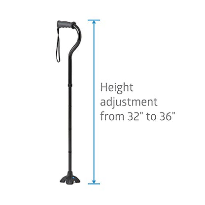 Medline Offset Folding Cane, 4-Point Base with Cushioned Gel Handle, Supports up to 350 lbs, Black - color: black