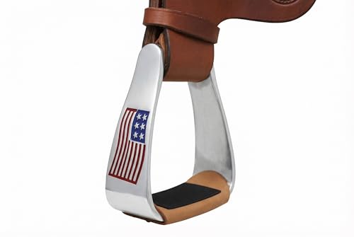 ProRider Horse Western Roper Stirrup Saddle Sloped Angled Stirrups Aluminum USA Flag 5199