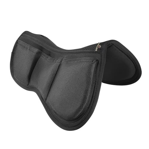 3D Air-Mesh Half Pad, Impact Protection & Therapeutic Gel Padding English Saddle for Maximum Support and Stability, Best for Horses Under Saddle, Dressage, Jumping & Training - color: Coolmax Quilted Memory Foam (Black)