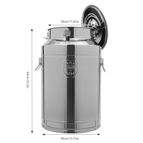 11.81in Thickened Stainless Steel Milk Can Large Liquid Container Storage,Stainless Steel Milk Bucket with Sealing Lid and Carry Handle,for Wine, Oil Storage Transport (76L/20Gal) - size: 76L/20Gal
