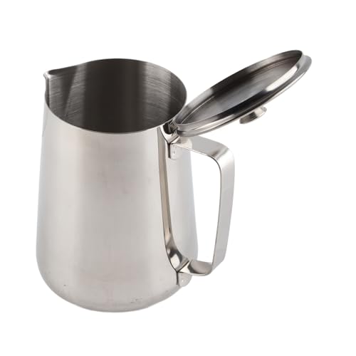 Milk Frother Cup, Stainless Steel Milk Frothing Pitcher, Milk Frothing Jug with Lid and Handle, Frothing Cup Pitcher, Coffee Frothing Mug for Office Home Kitchen (600ml) - size: 600ml