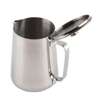 Milk Frother Cup, Stainless Steel Milk Frothing Pitcher, Milk Frothing Jug with Lid and Handle, Frothing Cup Pitcher, Coffee Frothing Mug for Office Home Kitchen (600ml) - size: 600ml