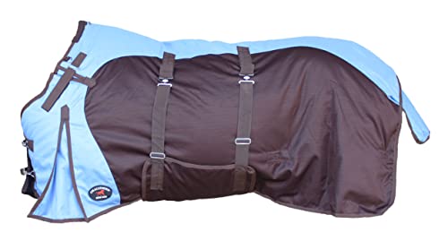 1200D Horse Turnout Blanket Waterproof, Breathable, Heavy-Weight Winter Blanket with 300g Fill, Ripstop Outer Shell - color: Sky Blue/Brown, size: 78 inches