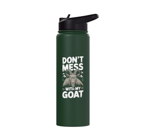 Don´t Mess With My Goat Cute Coat Pygmy Goat Farmer Stainless Steel Insulated Water Bottle - color: Dark Green