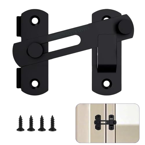 4in Barn Door Lock, Heavy Duty 180 Degree Flip Sliding Latch Lock, Black