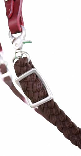 CHALLENGER Roping Knotted Horse Tack Western Barrel Reins Nylon Braided 8 Ft. Purple Snaps 60709 - color: Brown