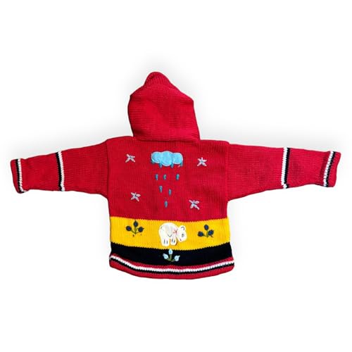Peruvian Wool Knitted Sweater with hoodie for babies & toddlers, Unisex, Chompas Peruanas, fall winter sweater - color: Red, size: 2