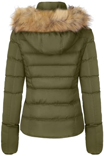 BodiLove Women's Fur Hooded Thickened Jacket with Fleece Lining - color: Olive, size: Small