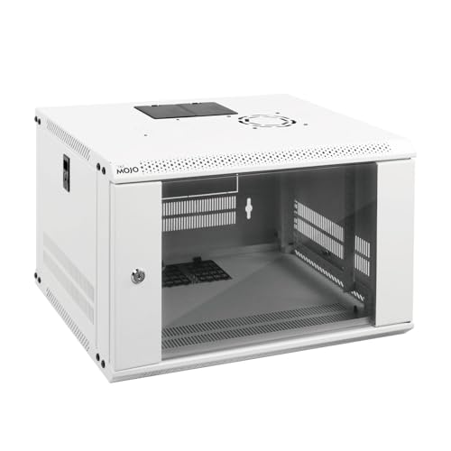 Tecmojo 6U Wall Mount Rack Network Cabinet for 19" IT Equipment,with Lockable Glass Door and Side Panels,Cooling Fan,17.7inch Depth,White - color: White
