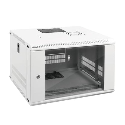 Tecmojo 6U Wall Mount Rack Network Cabinet for 19" IT Equipment,with Lockable Glass Door and Side Panels,Cooling Fan,17.7inch Depth,White - color: White