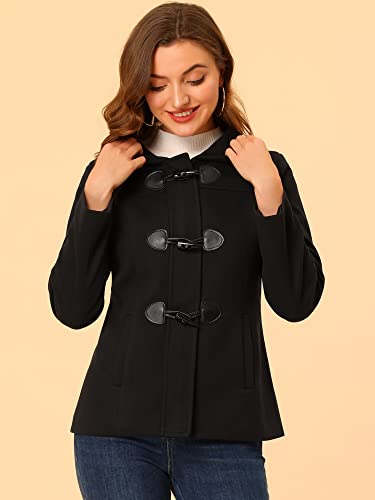 Allegra K Womens Casual Winter Peacoat Hooded Button Toggle Duffle Coats - color: Black, size: Small
